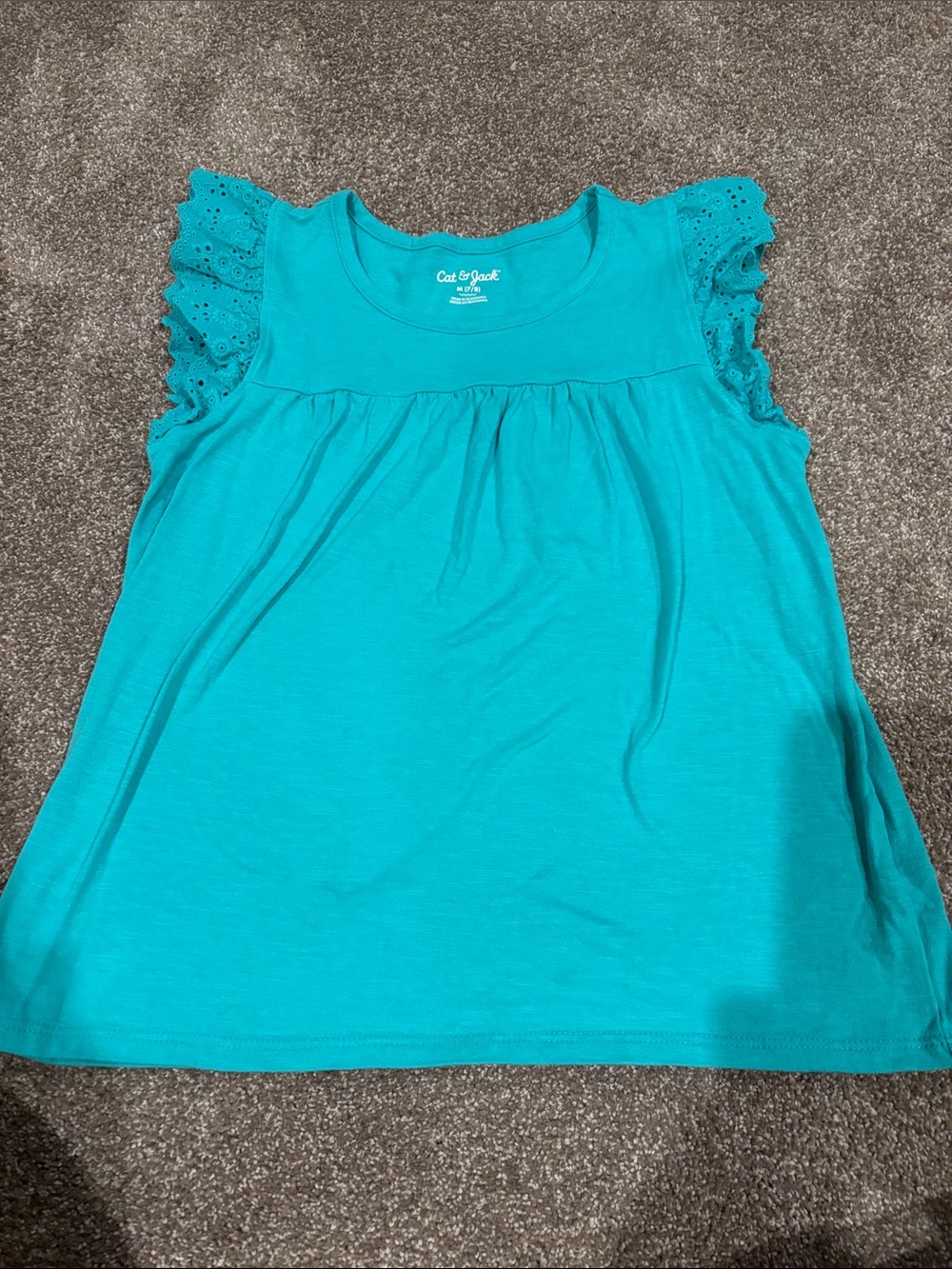 Cat & Jack Teal Eyelet Flutter Sleeve Tank Top